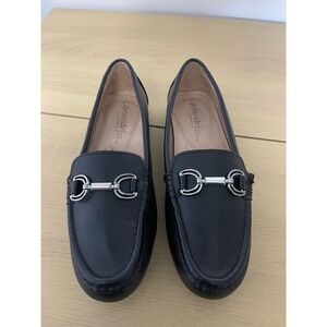 LifeStride Black Leather Slip On Loafer Shoes Women Size 7.5 M Buckle Accent